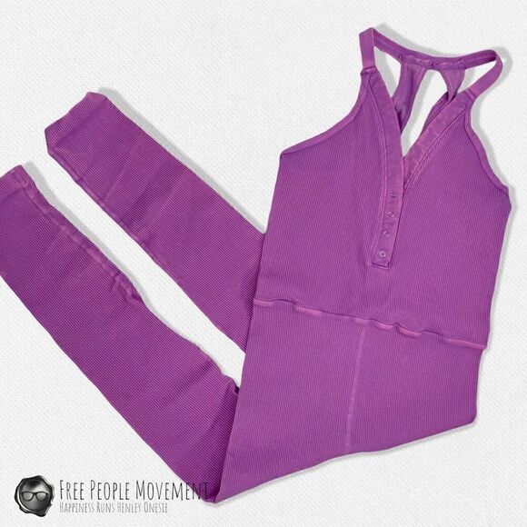 FP MOVEMENT HAPPINESS RUNS HENLEY ONESIE IN MEXICAN SAGE PURPLE M/L WORK OUT NWT - Picture 1 of 11